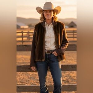 Parkhurst Chocolate Brown Faux Fur Turtleneck Sweater XL western luxury formal